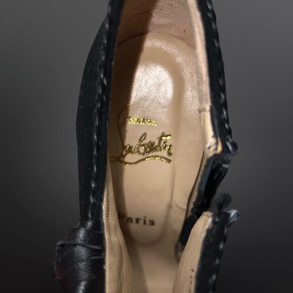 (1) Christian Louboutin Sultane Black Suede Braided Leather Trim Ankle RT Boot - Picture 11 of 13